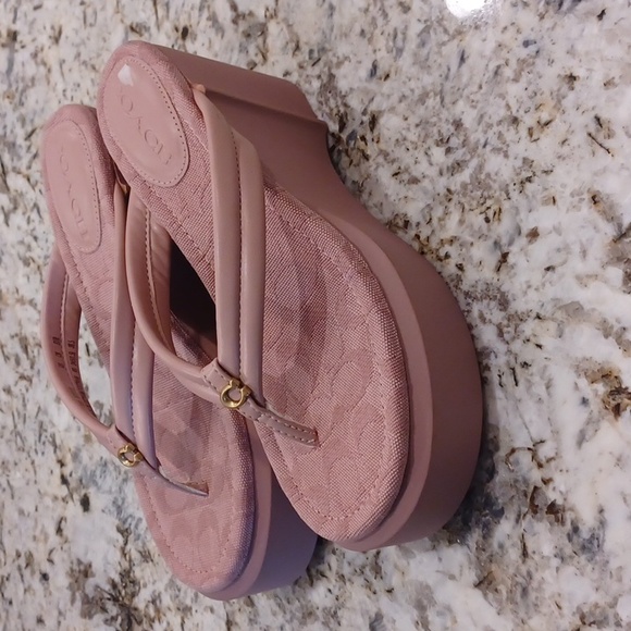 Coach Franki Pink Leather Wedge Flip-Flops Retro Sandals Y2K NEW Size 8 - Picture 10 of 16